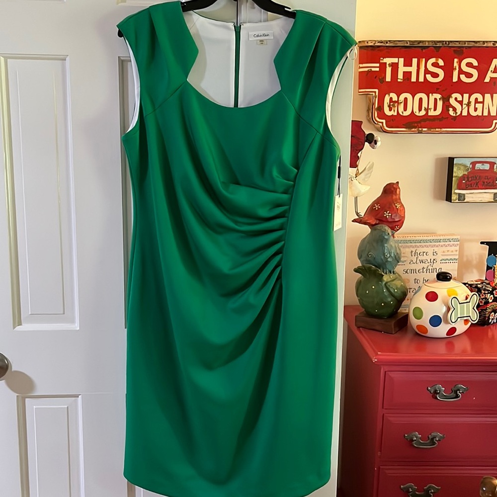Calvin Klein Emerald Green Satin Dress